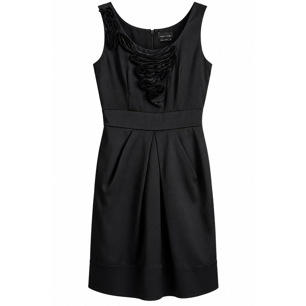Max & Cleo Black Mini Dress Size 2 LBD Cocktail Party Ribbon Satin Pleated